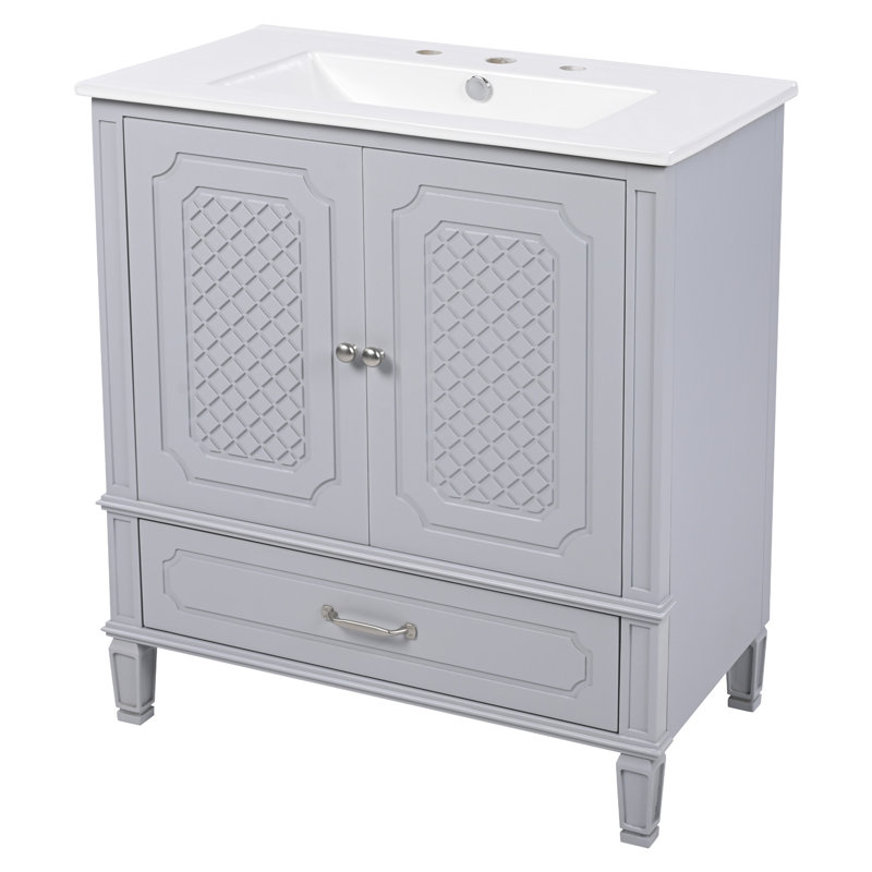 30" Bathroom Vanity With Ceramic Top, Gray