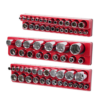 Magnetic Socket Organizer Set 3PCS Magnetic Socket Trays Red for SAE