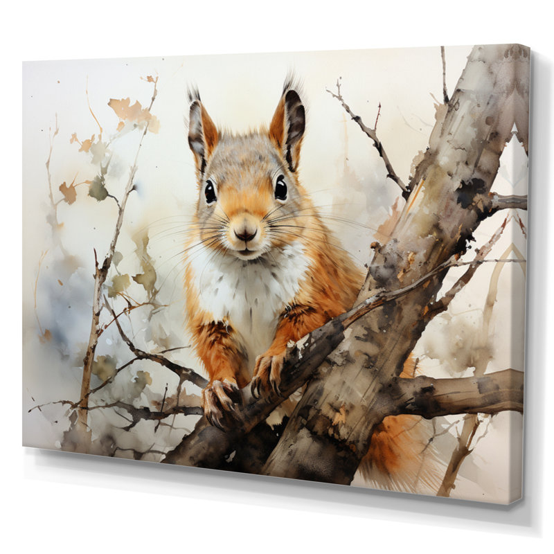 Brown Squirrel Curious Observer II - Animals Wall Art Living Room, H 16 po x l 32 po x P 1 po, Toile tendue