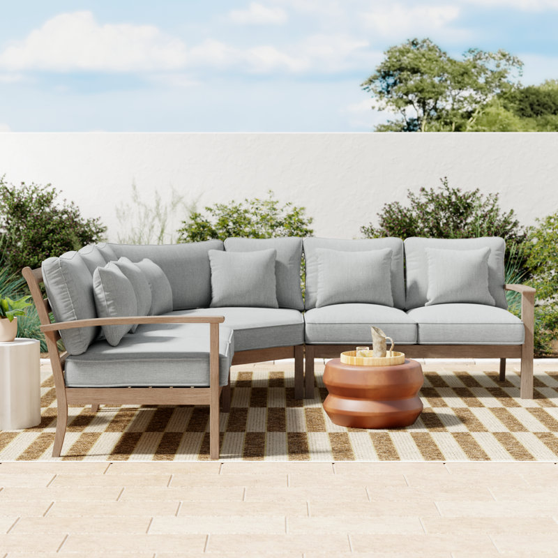 Vergara 5-Piece Acacia Wood Outdoor Sectional Sofa Set with Cushions, Light Gray