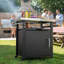 Chariot de barbecue extérieur avec rangement coulissant, comptoir en acier inoxydable, couvercle résistant aux intempéries et roulettes verrouillables