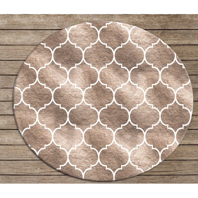 Tapis à motif géométrique tissé à plat en polyester brun / beige Borkowski, Rond 4 pi 7 po