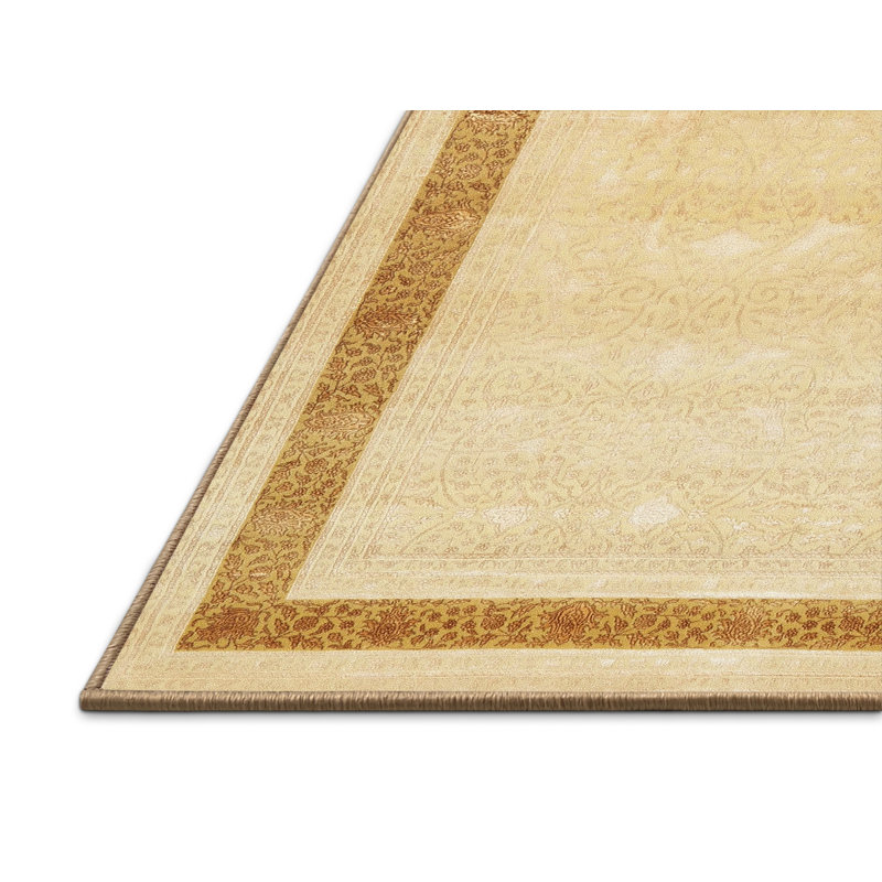 Tapis traditionnel beige / doré Dinius, Rectangle 5 pi x 7 pi