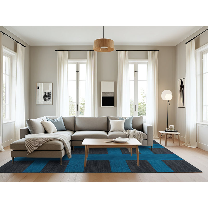Machine Washable Checkered Black Area Rug, Rectangle 8' x 10'