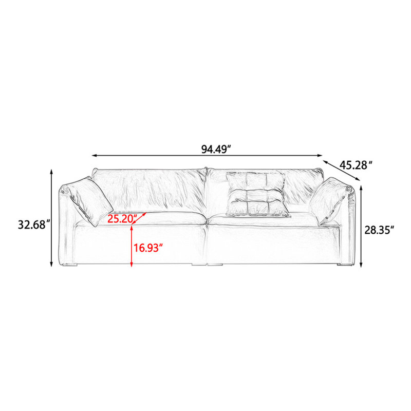 Coussin modulaire blanc en polyester, H 32,68 po x l 94,49 po x P 45,28 po, 3, Blanc