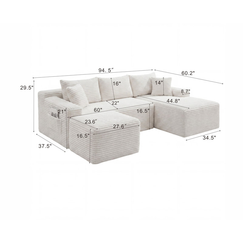 106.3" U-Shaped Cloud Sectional Sofa with Deep Seat