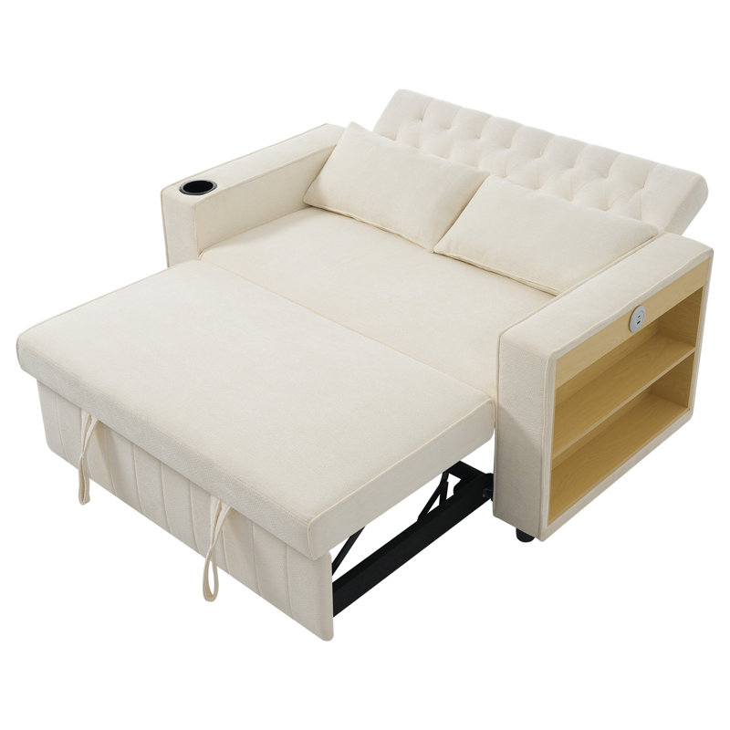 2 Seater Chenille Sofa Bed, Beige