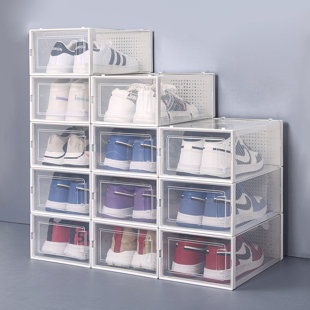 Boîtes à chaussures, empilables, lot de 3, boîte à chaussures avec porte  magnétique, boîte à chaussures, boîte de rangement pour chaussures  transparente, pour chaussures jusqu'à la taille 46 baskets à talons hauts