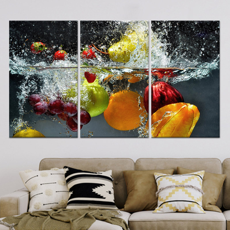 «Vibrant Fruit Splash», art sur toile 3P, H: 35,4 po x l: 70,9 po