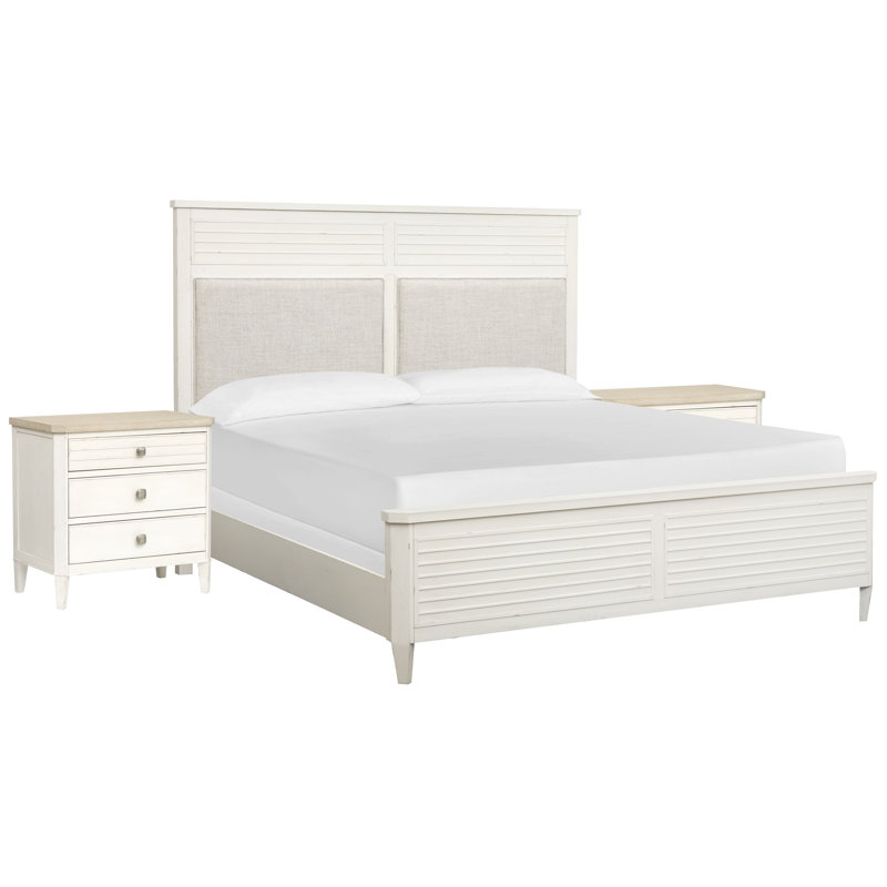Grand lit à panneau tapissier avec 2 tables de chevet, Ensemble de 3 pièces : lit, 2 tables de chevet