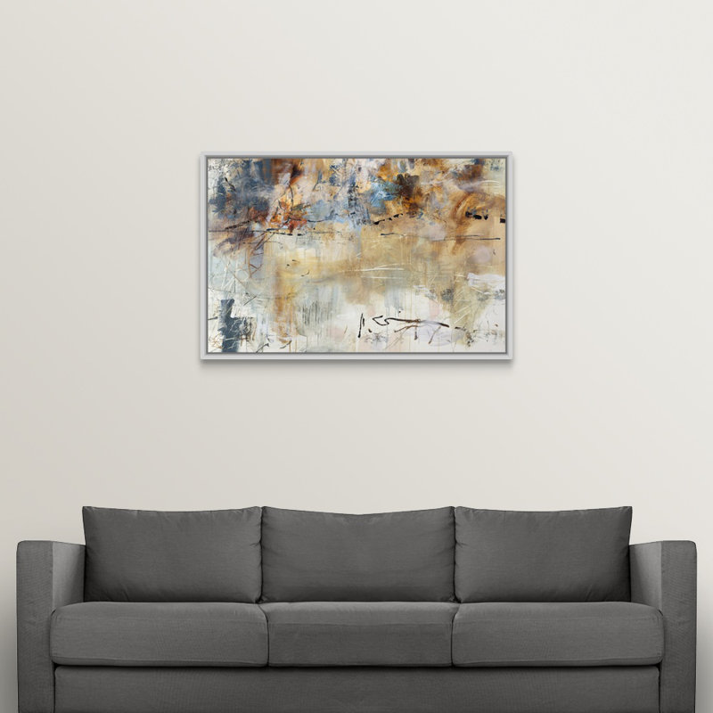 « journal rosé », peinture sur toile, H 33,7 po x l 49,7 po x P 1,75 po, Cadre flottant blanc