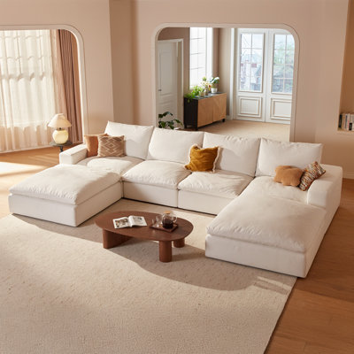 Boneless 161.2" Oversized Cloud Sectional Sofa, Feather & Foam Filled U-Shaped Modular Couch with 35.4" Extra