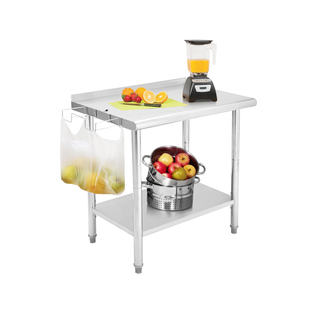 Garveetech Nsf Stainless Steel Table, 36" x 24" Work Table with Adjustable Undershelf, Detachable Trash Bag Holder, Metal Work Table Workbench for Hom