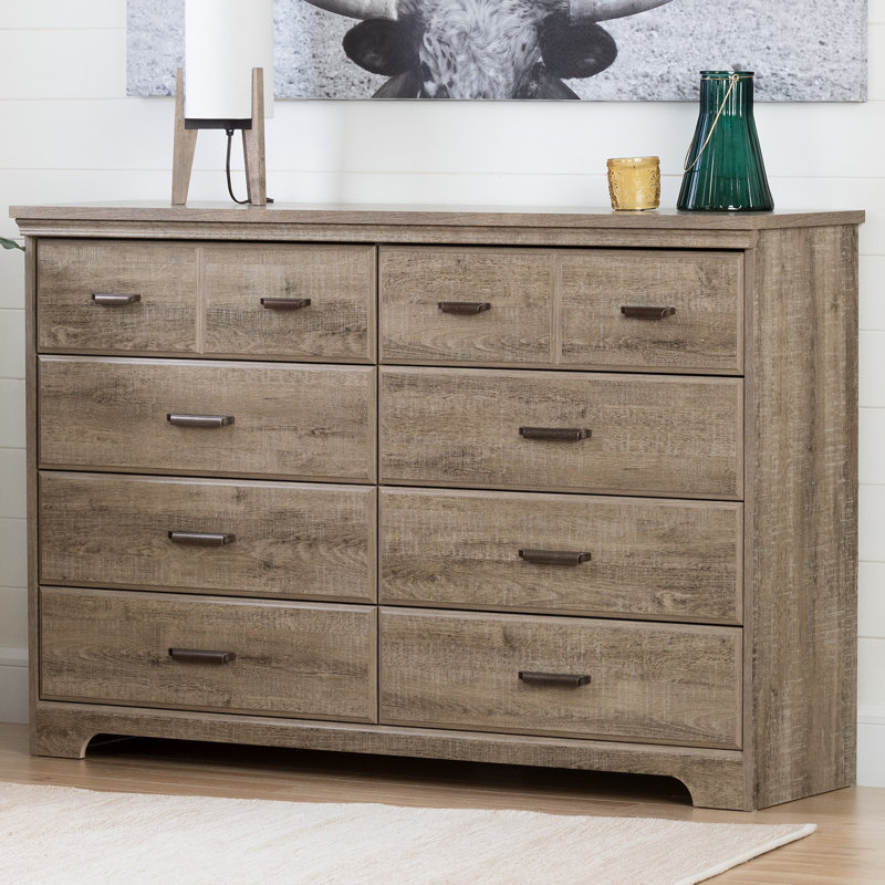 Commode de rangement à 8 tiroirs Versa - Style classique, Chêne vieilli
