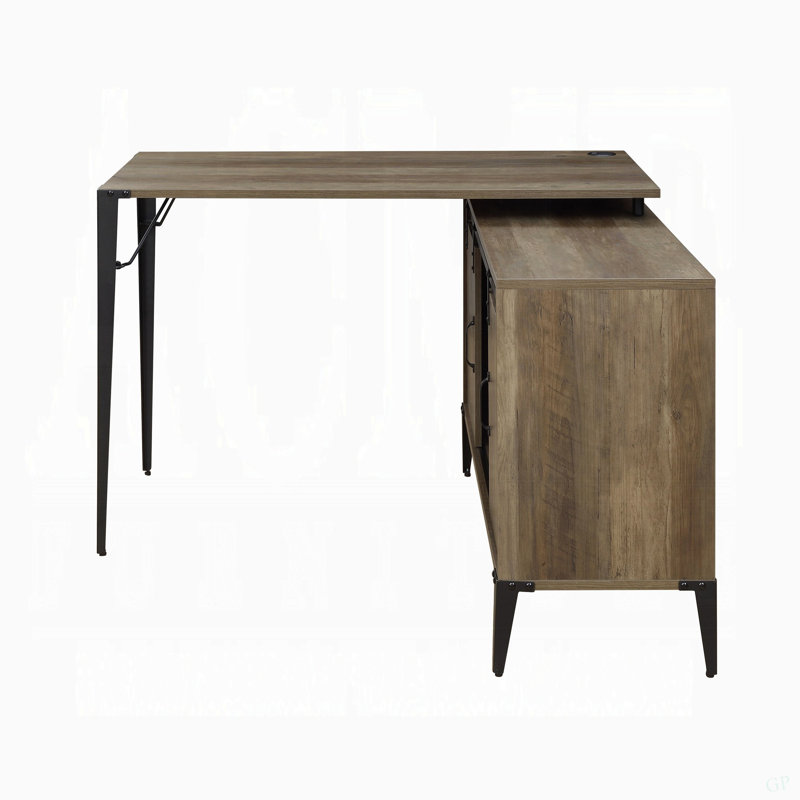 Bureau d'écriture en chêne rustique avec porte de grange coulissante