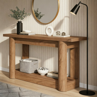 63" Console Table, 2-Tier Farmhouse Entryway Sofa Table