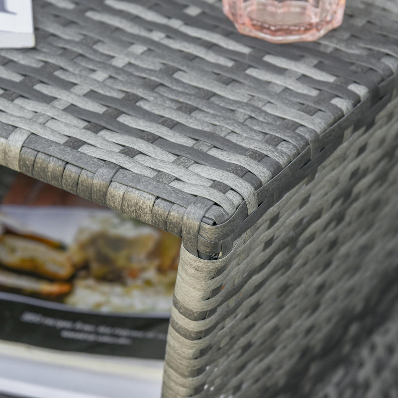 Outsunny Rattan Wicker Side Table With Umbrella Hole, 2 Tier Storage Shelf For All Weather For Outdoor, Patio, Garden, Backyard, Mixed Grey
