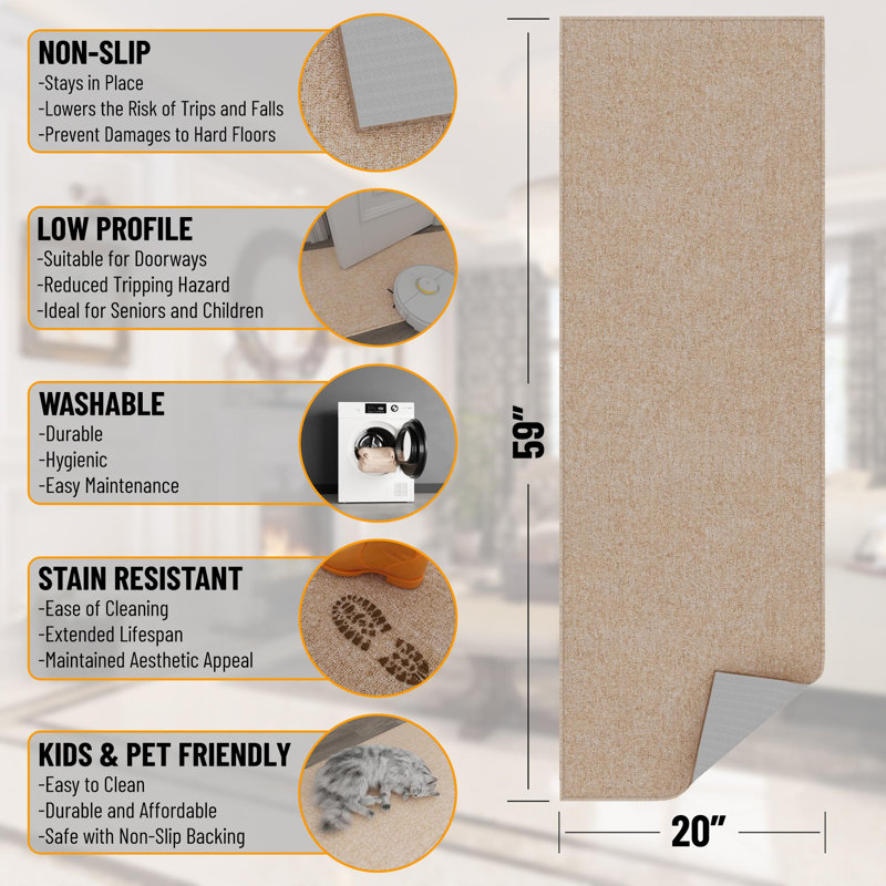 Oscar Custom Cut Non-Slip Rubberback Extra Long Hallway Runner Rug for Kitchen, Living Room, Bedroom, Rectangle 1'8" x 4'11"