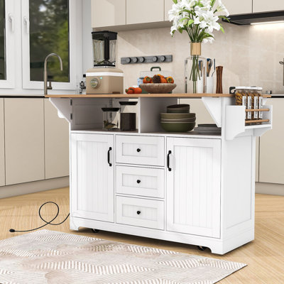 Kitchen Cart with Dual Drop Leaf, Rolling Design, Power Outlet and Ample Storage on 5 Wheels by Lark Manor