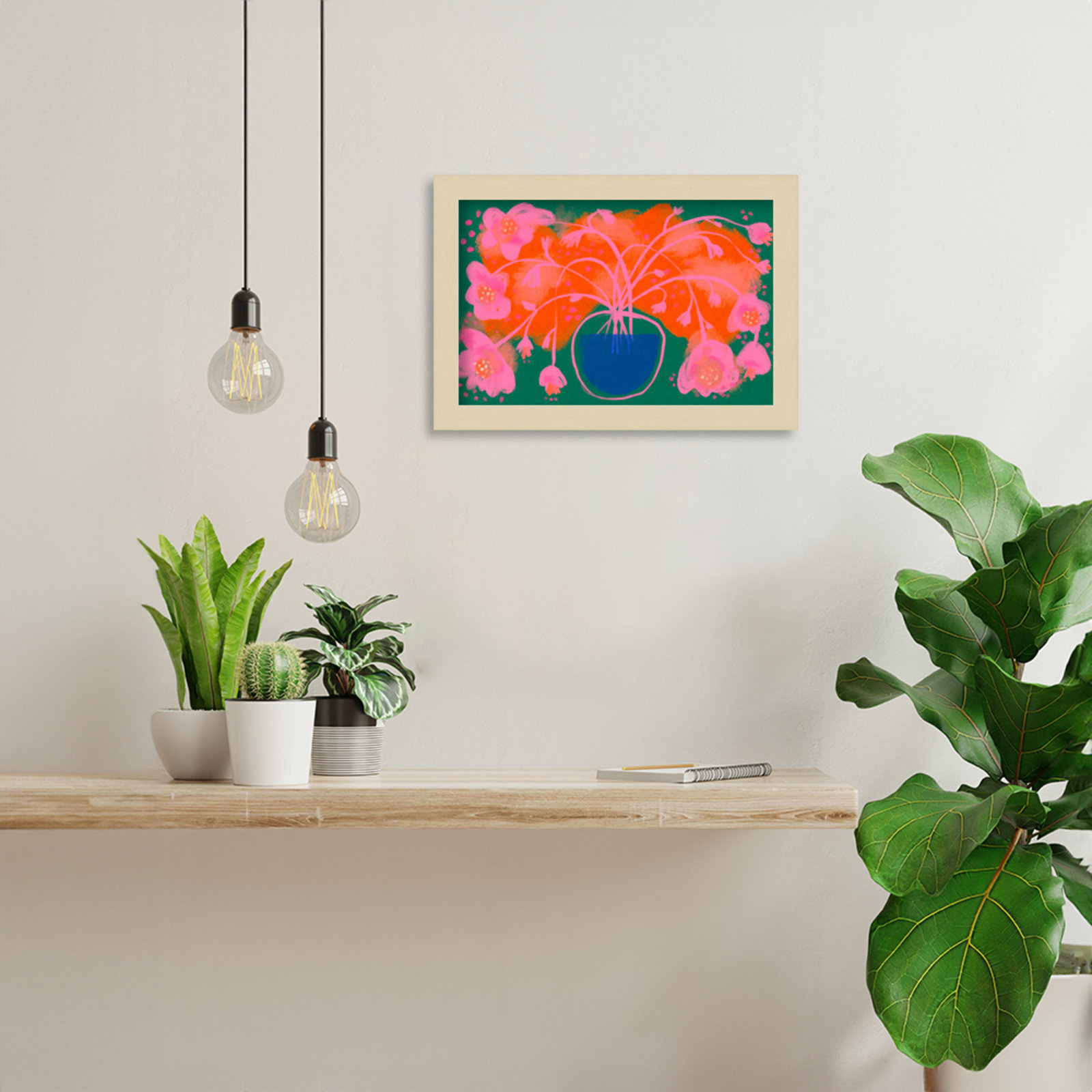 Galya "Pink Flower Bouquet" Print, Brown, 9" H x 13" W