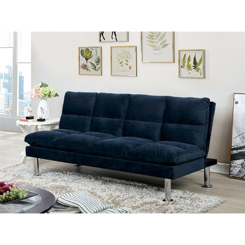 Lit de futon de style contemporain en microfibre converti en lit avec pieds de soutien supplémentaires, finition marine principale