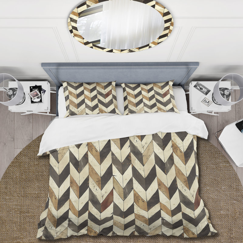 Ensemble de housse de couette Brown Chevron Glam Print V - Midcentury, Housse de couette pour grand lit + 2 taies décora
