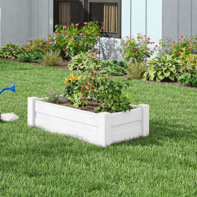 White Vinyl Raised Garden Bed with Reinforced Rails
