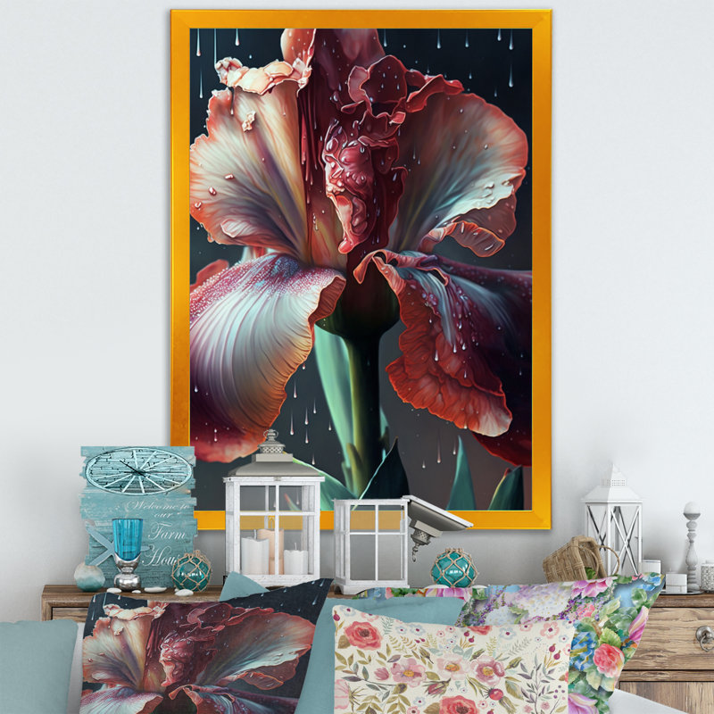 " Red Gladiolus Flowers I " Color Photography Print, 40" H x 30" W x 1.5" D, Gold Picture Framed