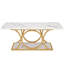 Table basse rectangulaire, tables basses modernes de 47,24 pouces pour le salon, table basse à 2 niveaux en faux marbre avec pieds géométriques, meubles avec tablette de rangement (blanc et doré)