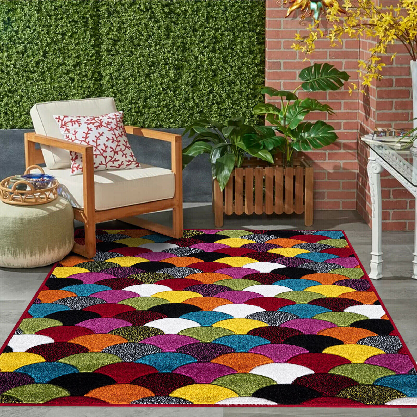 George Oliver Crist Looped Yellow/Green/Red Rug | Wayfair.co.uk
