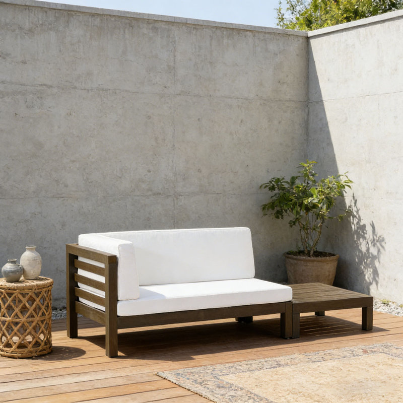 BANC D'ANGLE GAUCHE ET TABLE BASSE, Blanc