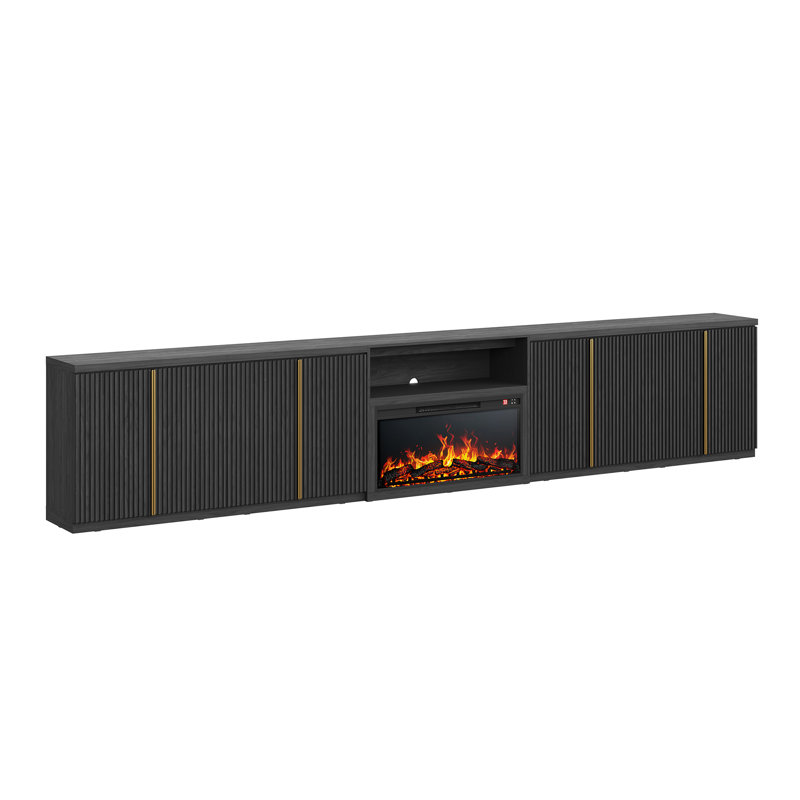 Meuble télé cannelé Westmont 165 po avec foyer de 36 po, ébène, Ébène