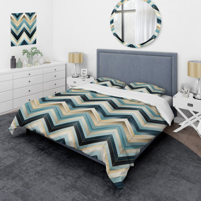 Tiles Blue And White Chevron Dreams - Ensemble de housse de couette géométrique
