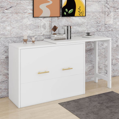 Twin Size Murphy Cabinet Bed With Adjustable Position Desk, Murphy Chest Dresser Bed With Foldable Cushion