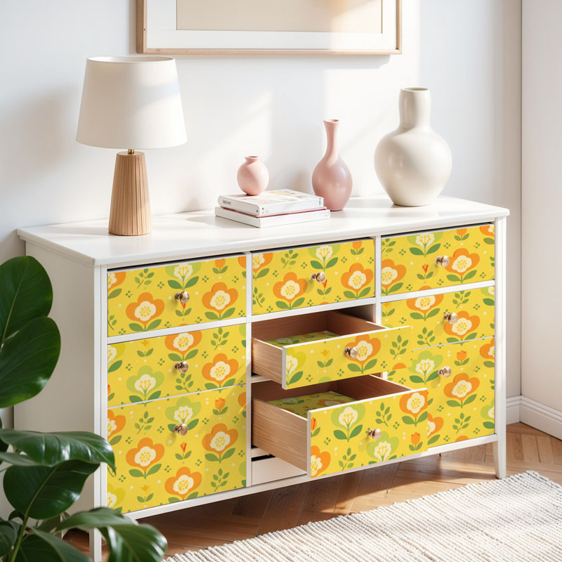 Papier peint adhésif pour fleurs Mid-Century, L 117,6 po x l 17,5 po