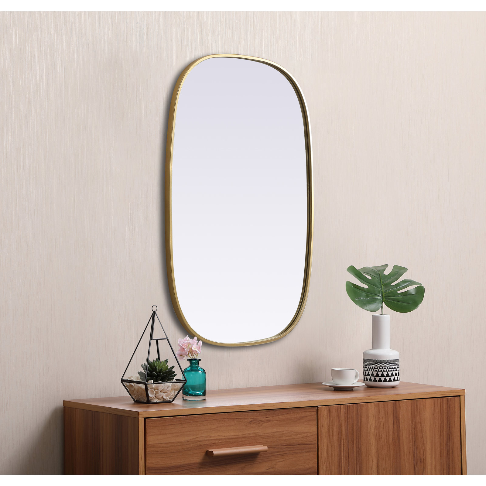 Sabine Metal Curved Oval Wall Mirror, Brass, 36" x 24"
