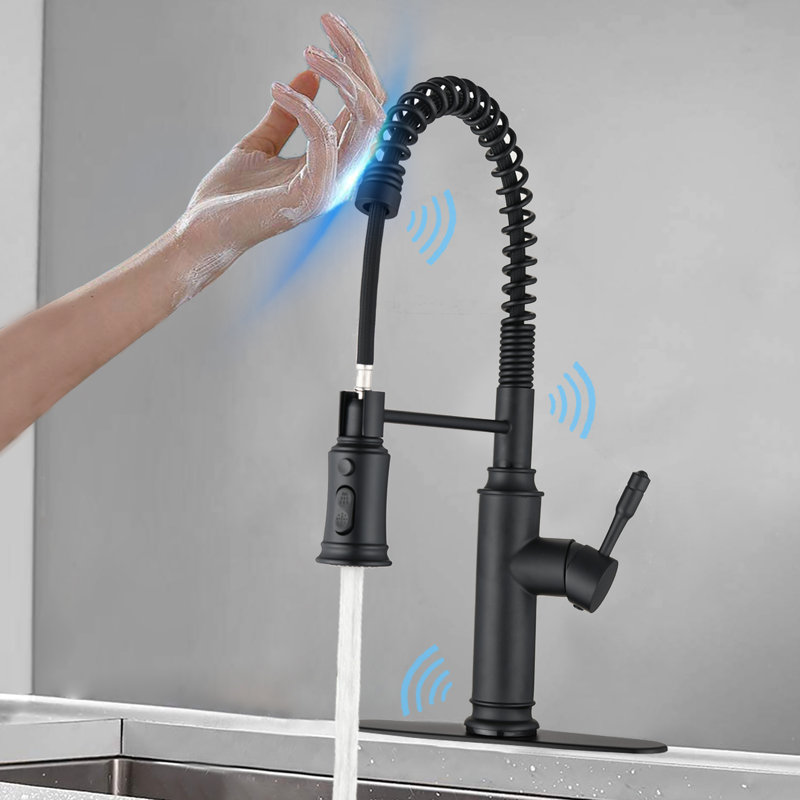 Touch Kitchen Faucet In Matte Black Stainless Steel With Pull Down , 360-Degree Rotating Nozzle For Intense Sink Cleaning Process, Corrosion And Rust Resistance Feature, Uncomplicated Water