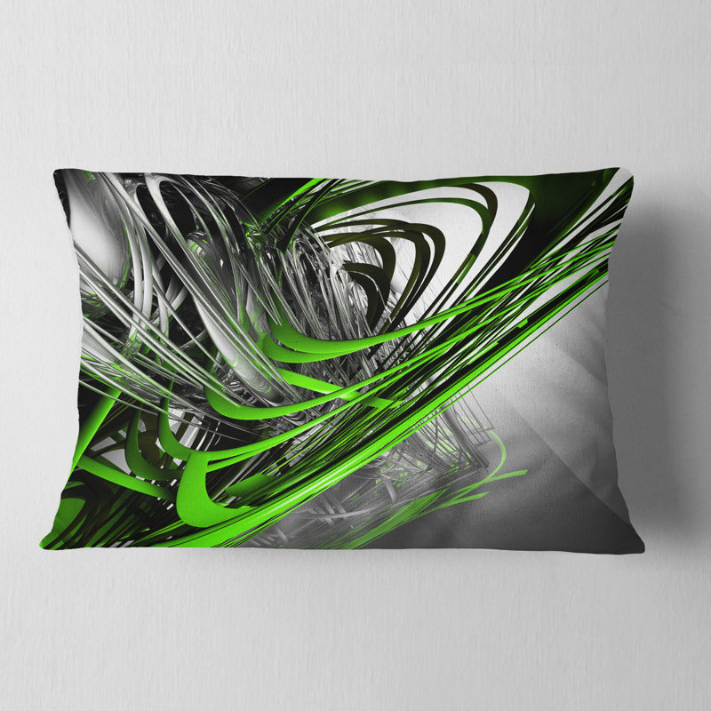 Fractal 3D Green Silver Stripes - coussin imprimé abstrait