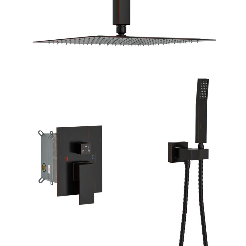 10 Inch Square Shower Head - Oil Rubber Bronze Valve Dual Function 360 Swivel, Oil Rubbed Bronze