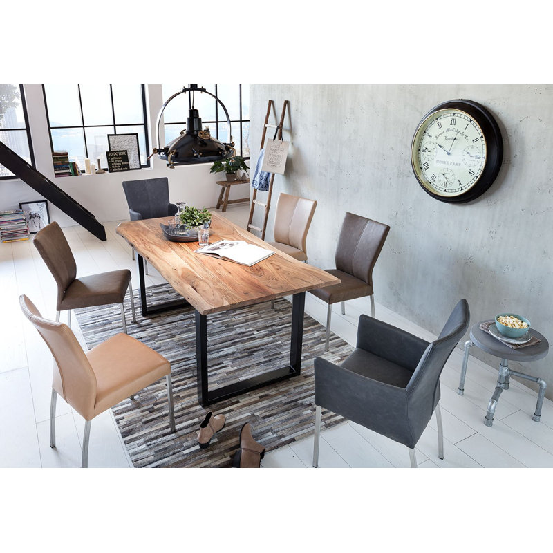 Sandtoft Acacia Solid Wood Top Metal Base Dining Table, 78cm H x 200cm L x 100cm W, Black