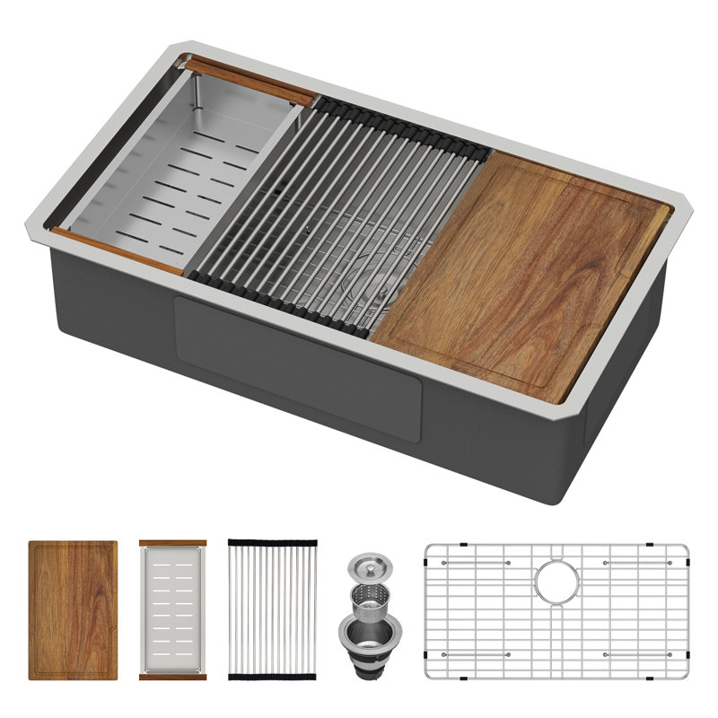 30" L x 19" W Undermount Kitchen Sink Workstation Single Bowl Sink 16 Gauge Stainless Steel Sink