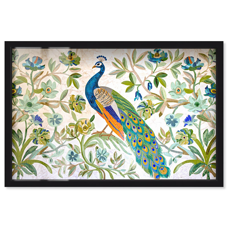 Art floral rétro Royal Peacock par Art Remedy, H 25 po x l 37 po, Black