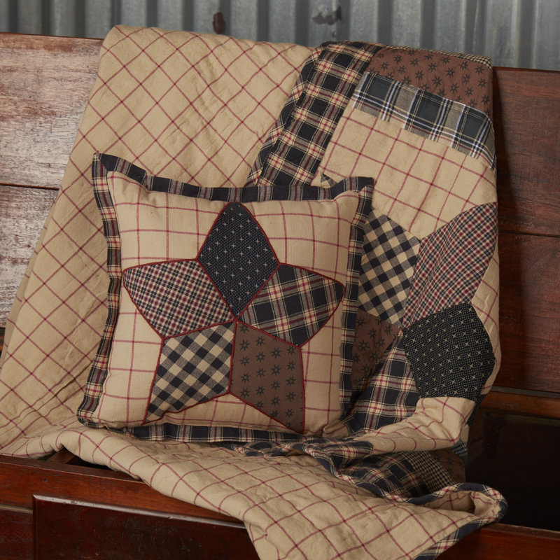 Bingham Star Patchwork Cotton Throw Pillow in Black and Beige