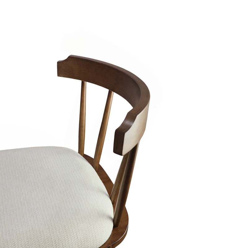 Tabouret de comptoir rembourré beige en bois de style Windsor, Brun, 2