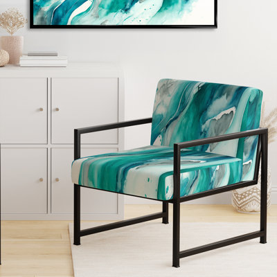 Turquoise Waves In Paradise I - Chaise d'appoint rembourrée abstraite