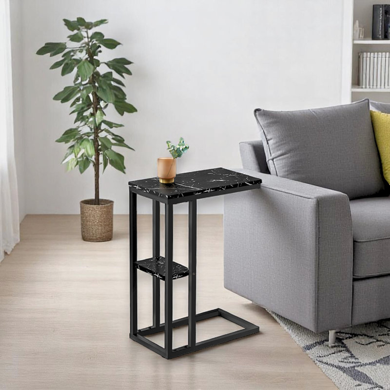 Tables d'appoint Pitt, stratifié marbré noir, métal noir, H 25,02 po x l 10,05 po x P 18,03 po