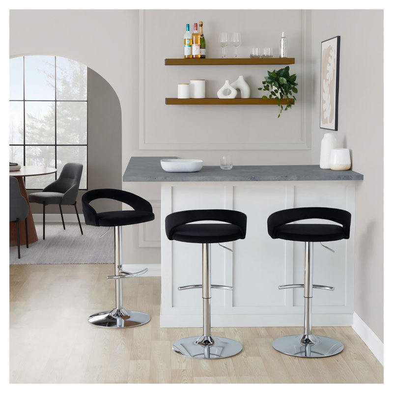 Ensemble de 3 tabourets de bar pivotants à hauteur réglable avec base chromée, revêtement en cuir PU, noir