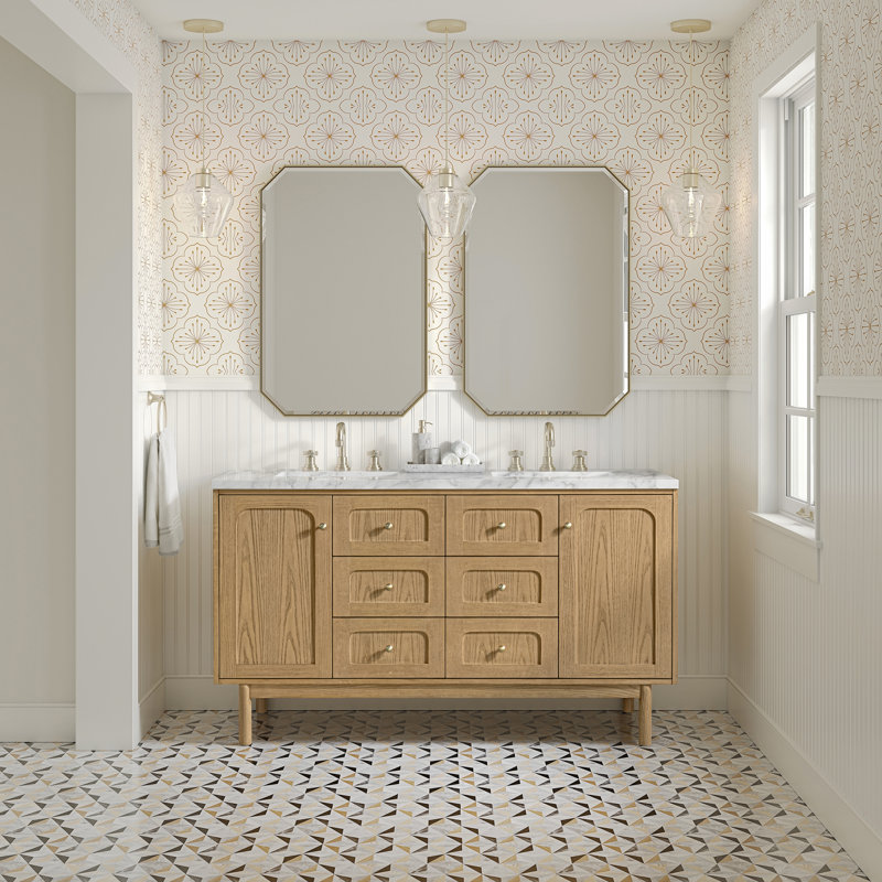 Laurent Double Bathroom Vanity Base, Light Natural Oak