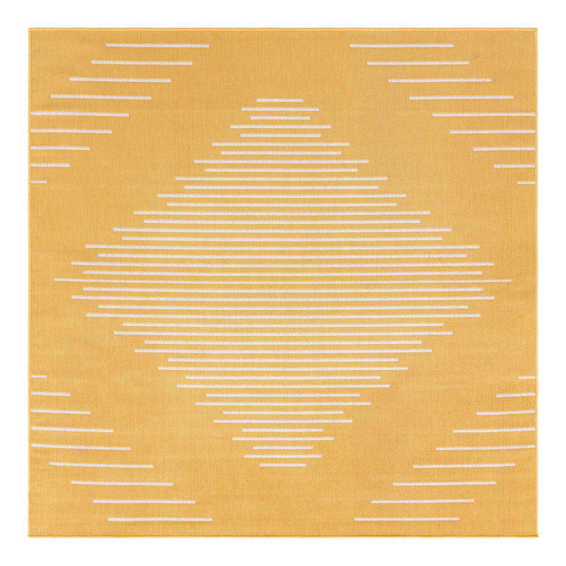 Tapis intérieur / extérieur en polypropylène tissé à la machine marocain en jaune / blanc, Carré 7 pi