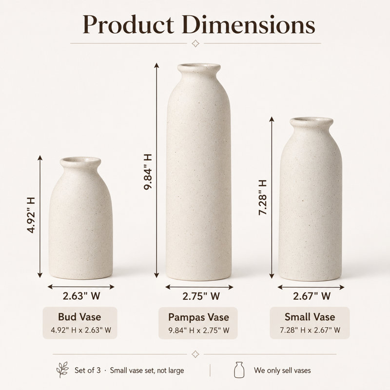 Ensemble de 3 vases en céramique beige pour la décoration intérieure, vases décoratifs pour herbe de pampa et fleurs séchées